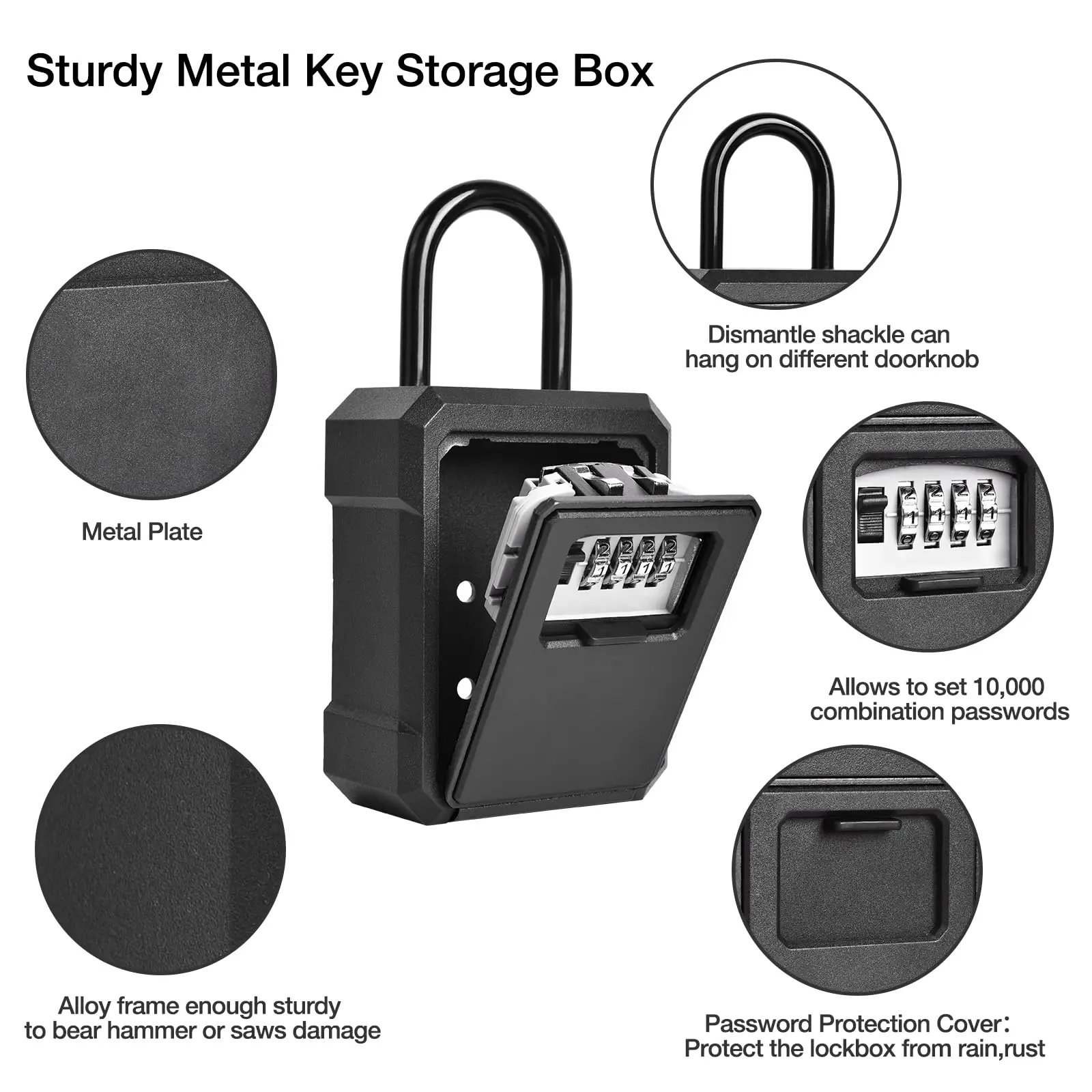 Alloy Security Key Lock Box Wall Mounted with Digital Code Resettable Code Combination Lock Box for Keys Metal Key Storage Box