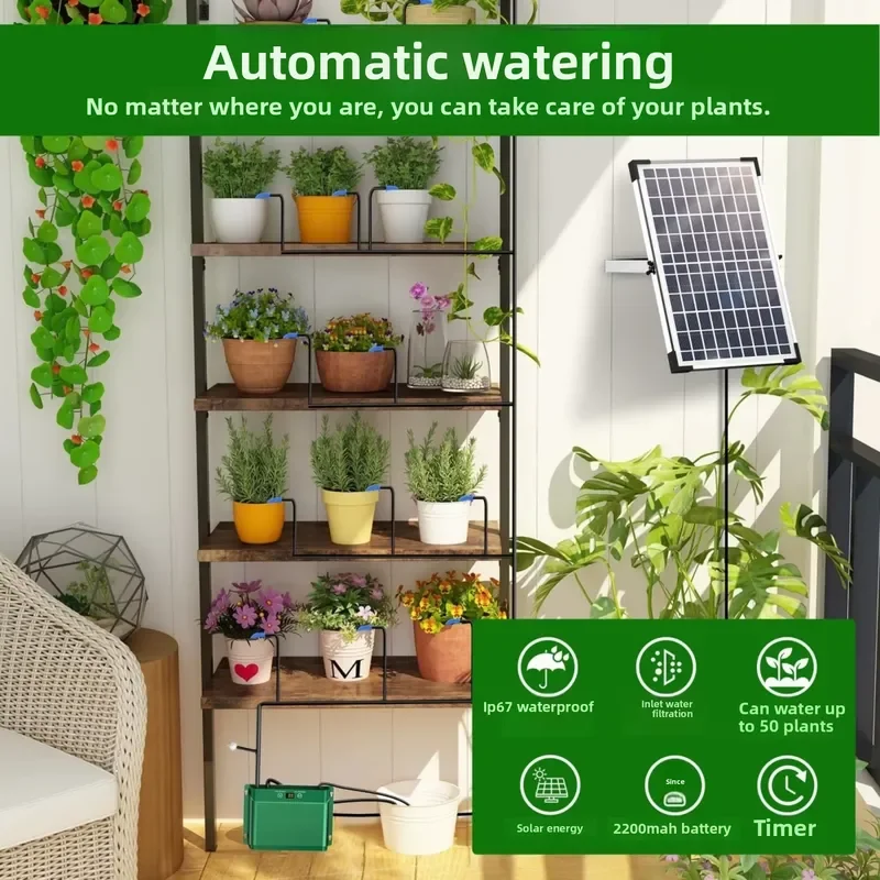 i DaringFish Solar1 Green/Black Garden Irrigation Solar-Powered Automatic Equipment Set Plant Watering System Drip Irrigators