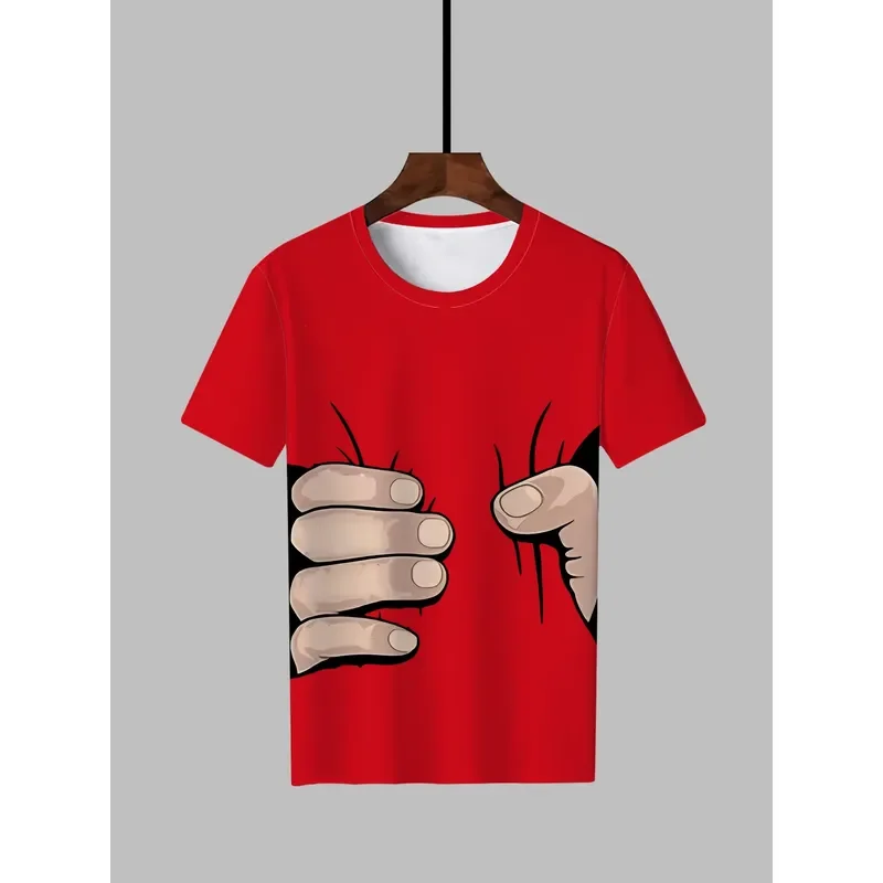 Men's Funny 3D Hand Grab Belly Print T-Shirt Red Novelty Humor Hip Hop Crew Neck Short Sleeve Top 2026