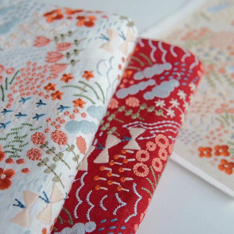

Handmade Embroidered Cotton Linen Fabric for DIY Bags Clothes And Tablecloths Chinese Sle Floral Pattern Home Decor Fabric