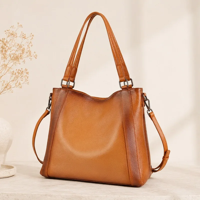 Timeless Everyday Spacious Shoulder Bag for Women Soft Genuine Leather Adjustable Strap Luxury Handbag Fashion Trend