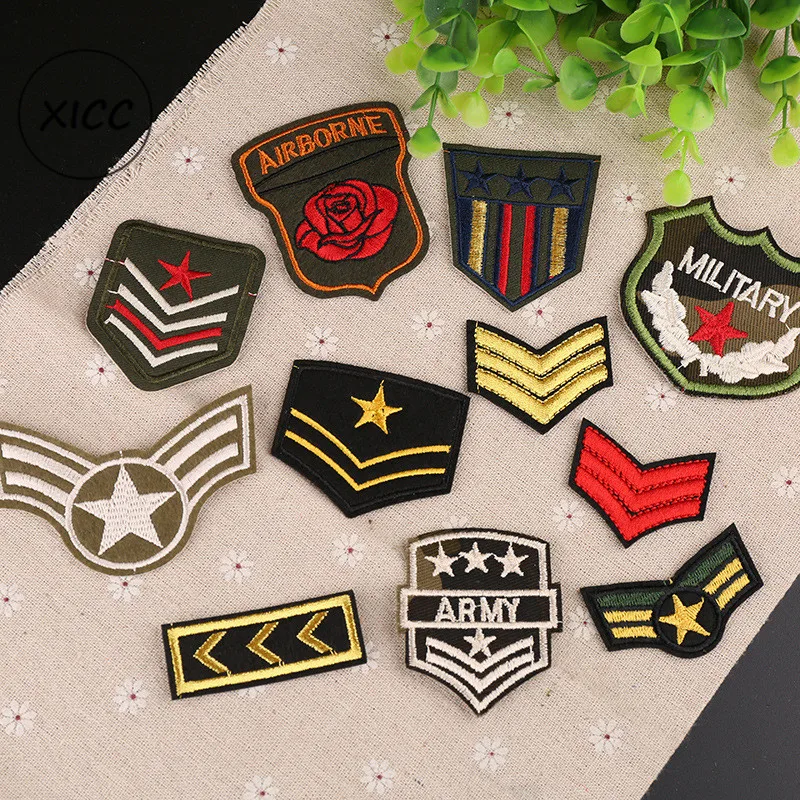 Embroidery Three Poles Military Hat Patches Chapter Green Badge Clothes Stickers DIY Decoration Patchwork Backpack Applique