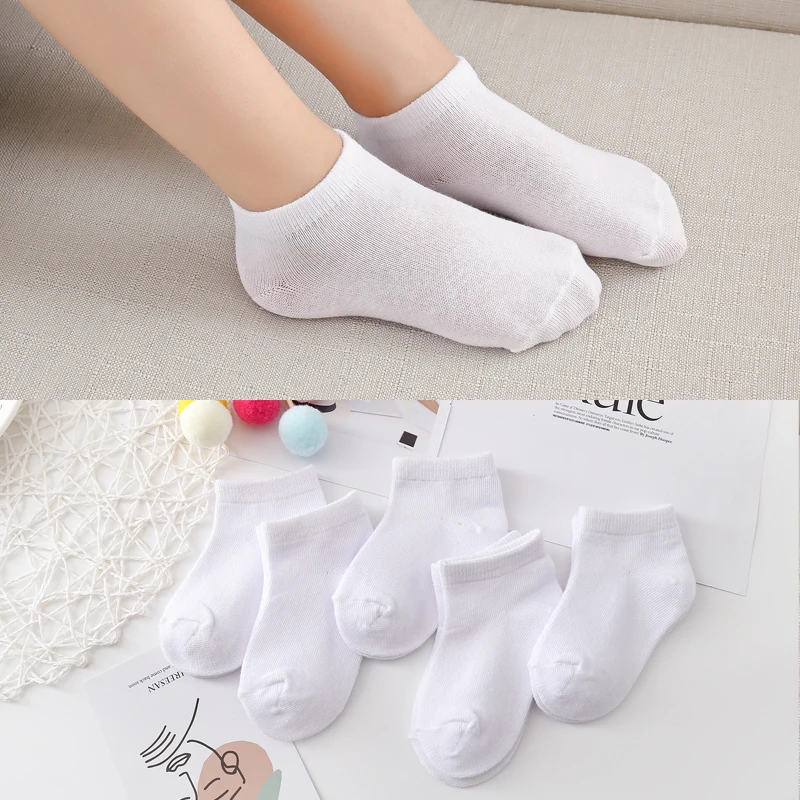 Children's white socks breathable and sweat absorbing cotton socks for boys and girls 1-6 Years