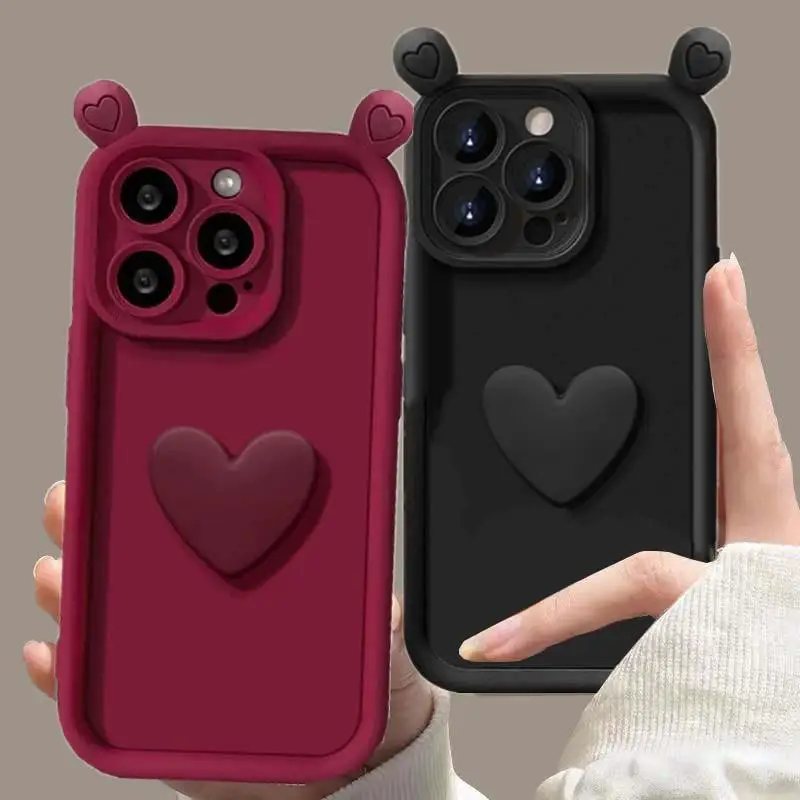 Cute INS 3D Love Heart Ear Silicone Case for OPPO A52 A72 A92 A53 A33 A31 2020 A8 A72 Reno 4Z Shockproof Candy Color Back Cover