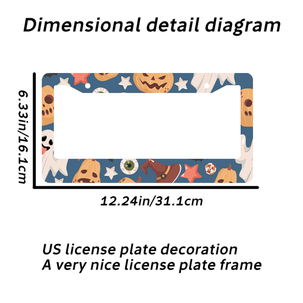 1 قطعة إطار لوحة ترخيص بفتحتين على شكل يقطين الهالوين، لون أزرق، مادة ألومنيوم، 6 × 12 بوصة، مع طقم براغي، Ret