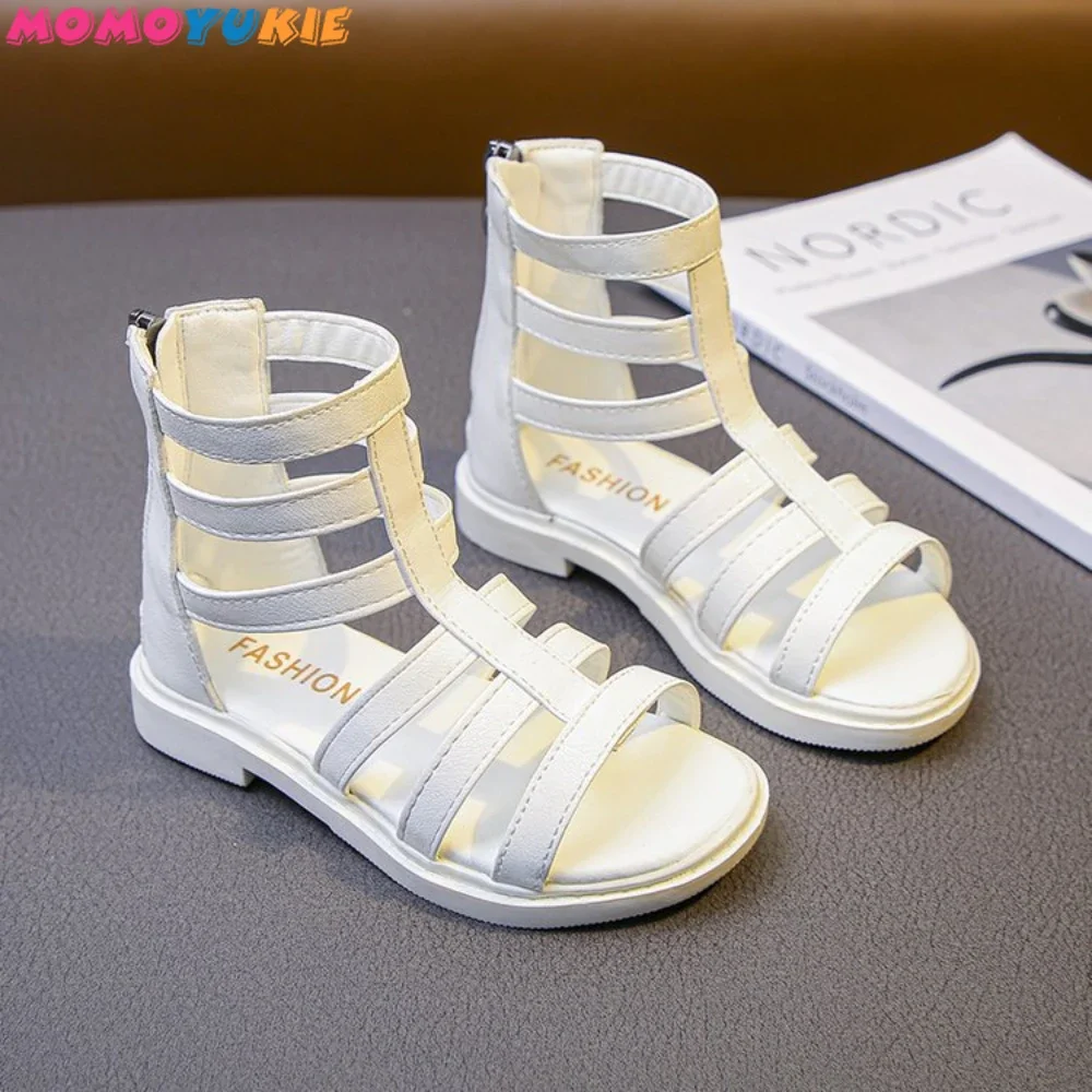 Girls Sandals 2022 Summer Kids Gladiator Sandals Boots  Roma Shoes Narrow Band Princess Shoes For Child Baby Black white