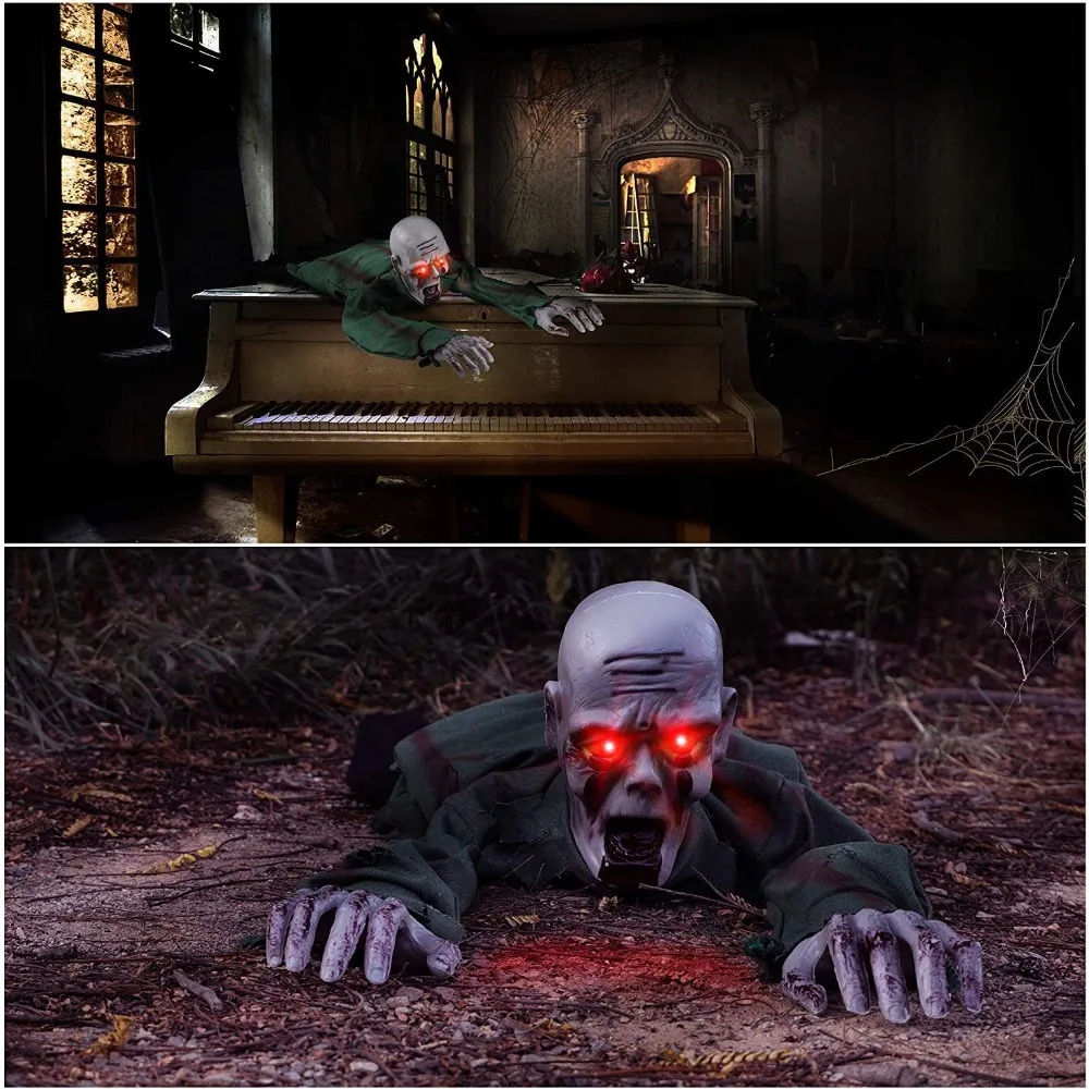 Electric Halloween Crawling Ghost Bald Head Voice-activated Yard Bloody Zombie Glowing Eye Realistic Escape Room Climbing Ghost