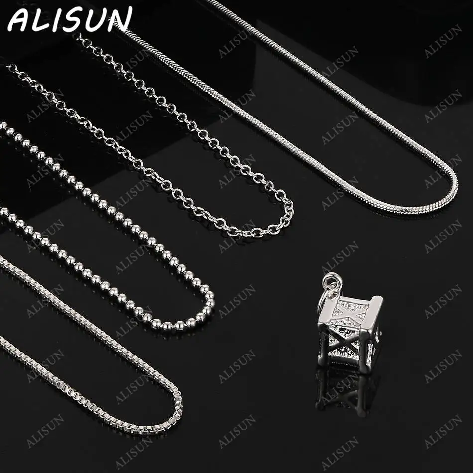

ALISUN 40-75cm 925 Sterling Silver Blocks Pendant Necklace For Women Men Creativity Gifts Street All-match Party And Daily Wear