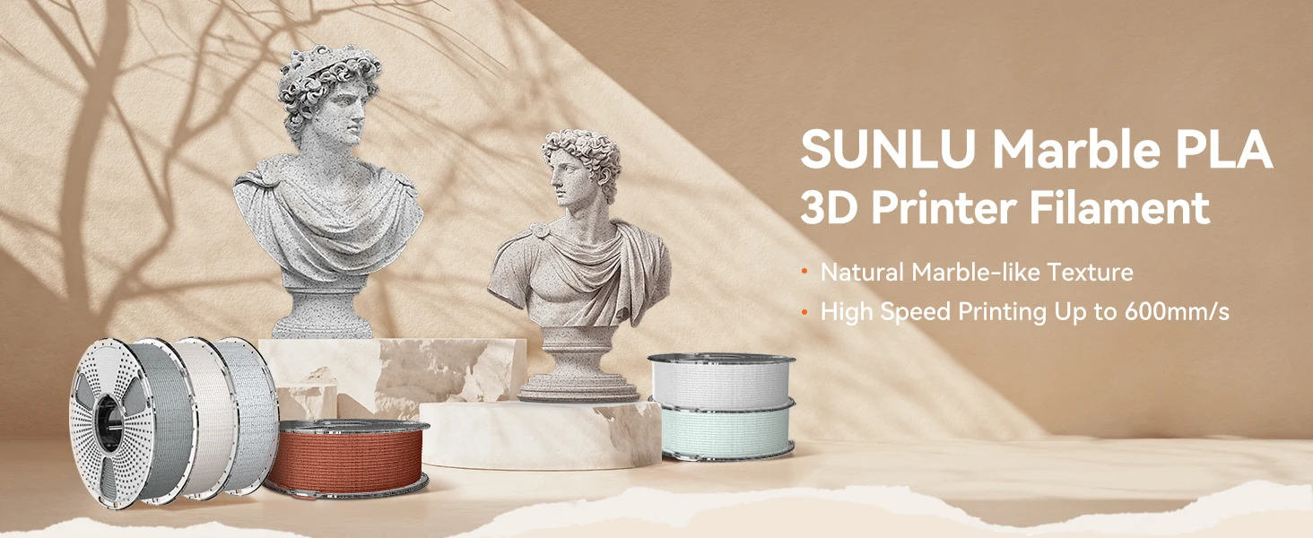 SUNLU 3KG Hochgeschwindigkeits-PLA-Marmor-Filament 1,75mm +/- 0,02 MM 1kg Spule (2,2lbs) Hochgeschwindigkeits-Druckfilament Passend für die Meisten FDM-Drucker – Detail 3