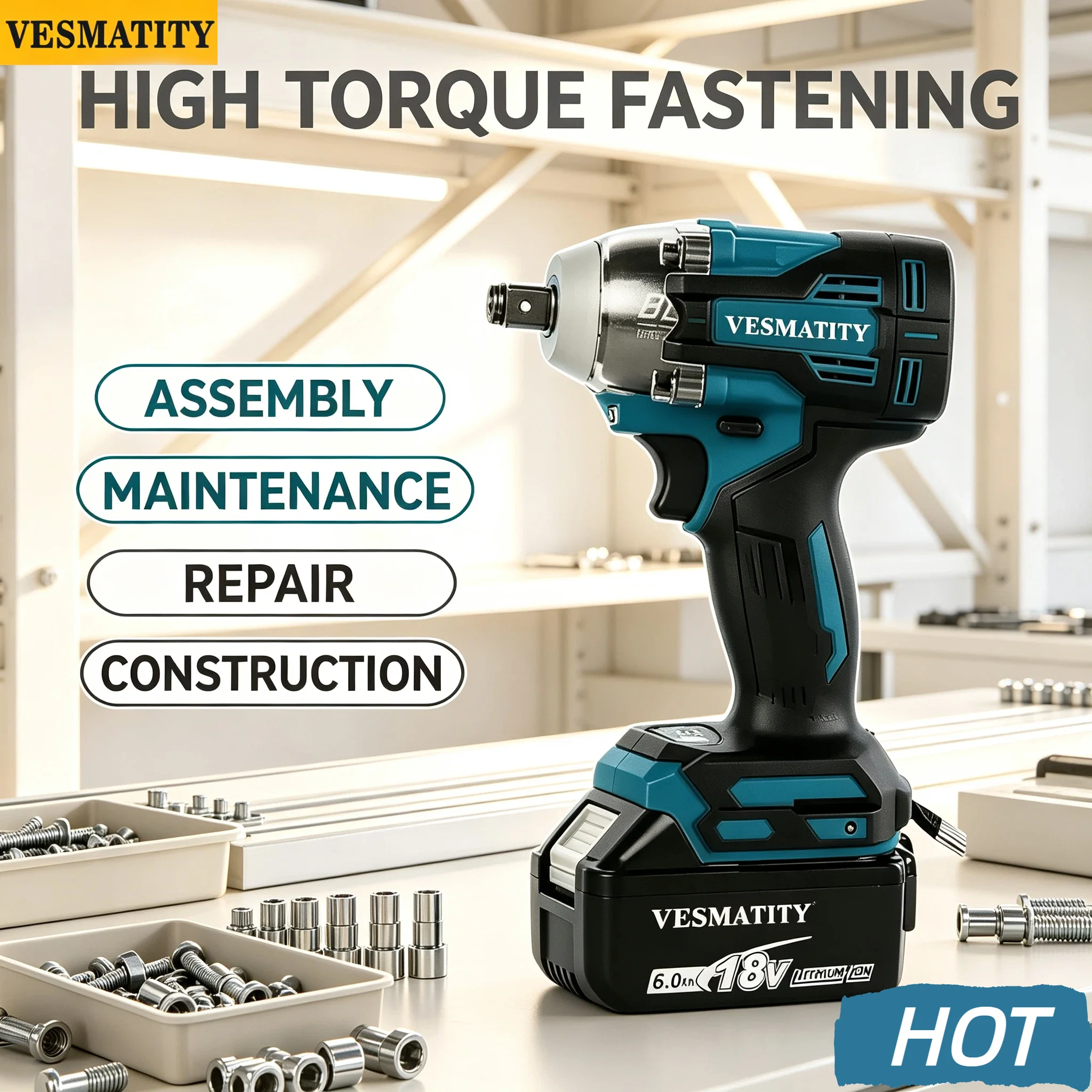 Vesmatity 630Nm TW004G Brushless Cordless Electric Drill Screwdriver Tool 18V 20V Battery Pro Max Unit Plus Pro Set
