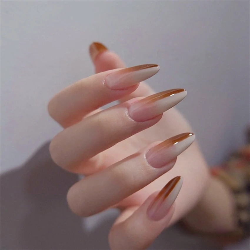 

24Pcs/Set Popular Colour Blocking Wearing False Nails Tips Removable Artificial Press on Nails Almonds Adhesive Fake Nails Art