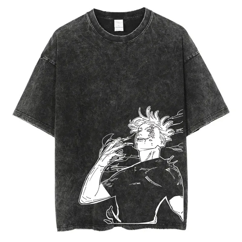 2025 verão lavado t camisa anime impressão gráfica streetwear vintage oversized camiseta masculina moda algodão topo camiseta preta