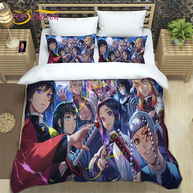 Cartoon Fun Demon Slayer Bedding Set Japanese anime character print bedding set Bedroom home pillowcase set decoration