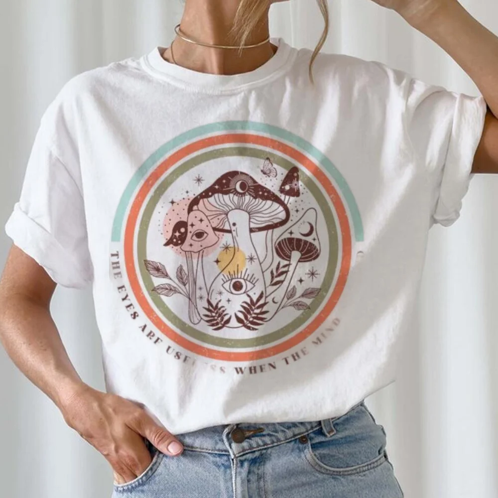 Lässiger Stil 90er Jahre Kleidung Pilz muster T-Shirt Top modische Sommer O-Ausschnitt gedruckt kurz ärmel ige T-Shirt Damen bekleidung