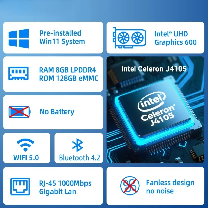 Mini PC Intel J4105 Windows 11 WiFi5 4GB 64GB/8GB 128GB Laptop Desktop PC 4K HDMI TV Stick PC Mini Computers PC Stick Fanless