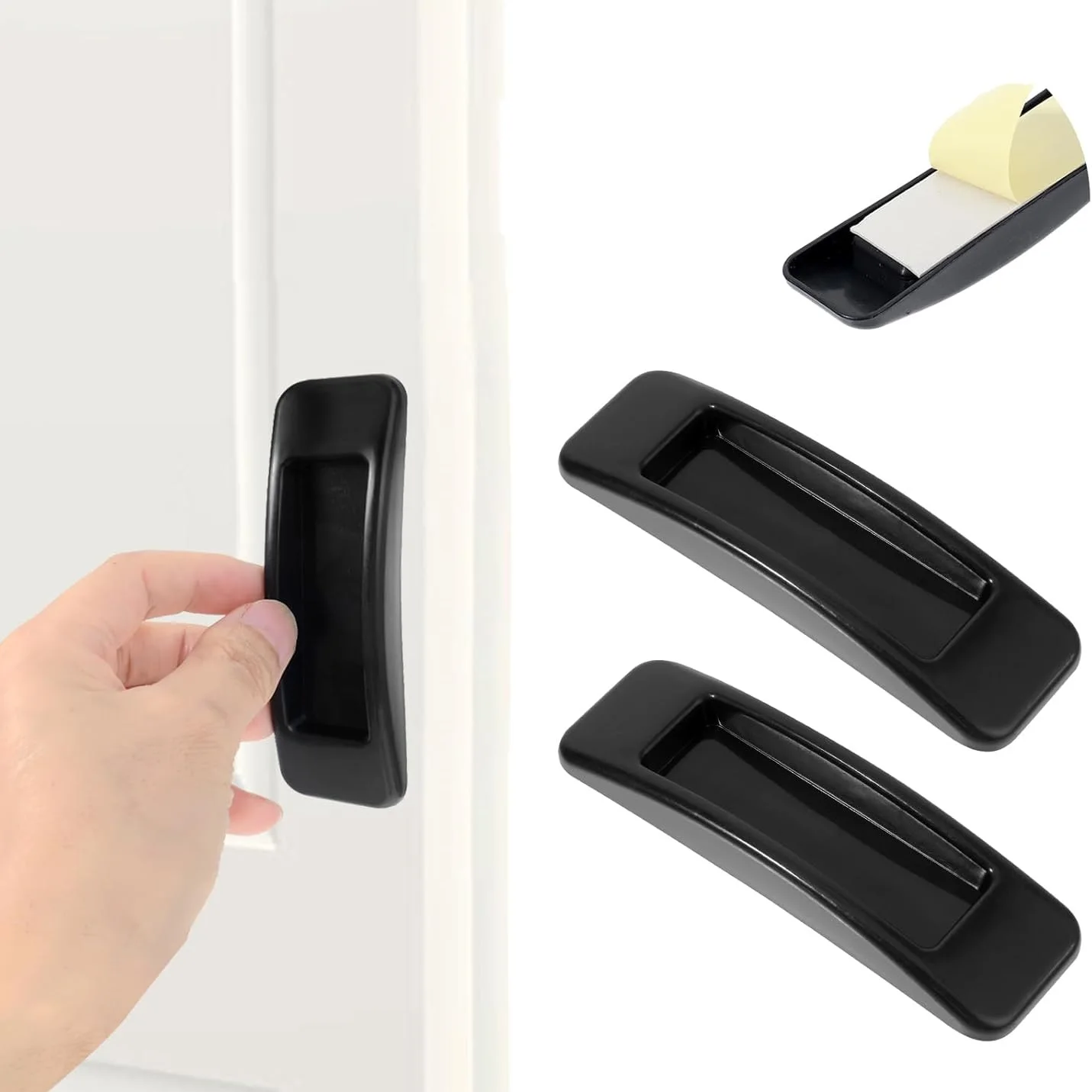 2 PCS Self-Stick Instant Drawer Handle Helper Adhesive Cabinet Handles Black Screen Door Handle Multipurpose Knob Helper Plastic