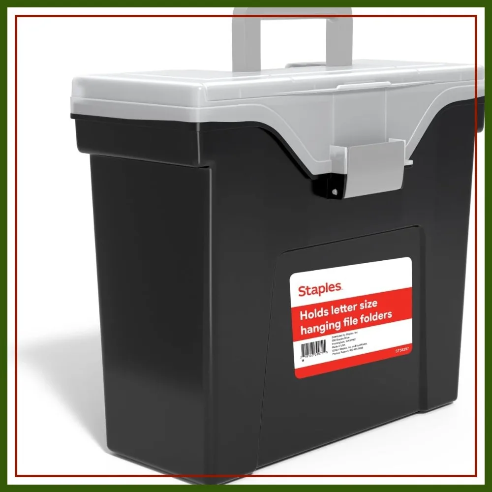 

STAPLES File Box - Letter Size Storage Organizer, Black with Lid & Handle