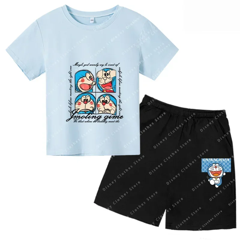 New children's anime cartoon T-shirt Doraemon Boys girls any door Bamboo Dragonfly time machine humorous summer thin T-shirt set