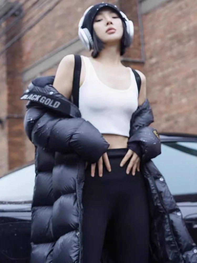 Piumino super spesso oro nero da donna lungo con cappuccio 90% piumino d'anatra bianca 2025 nuove coppie Parka abbigliamento da neve capispalla