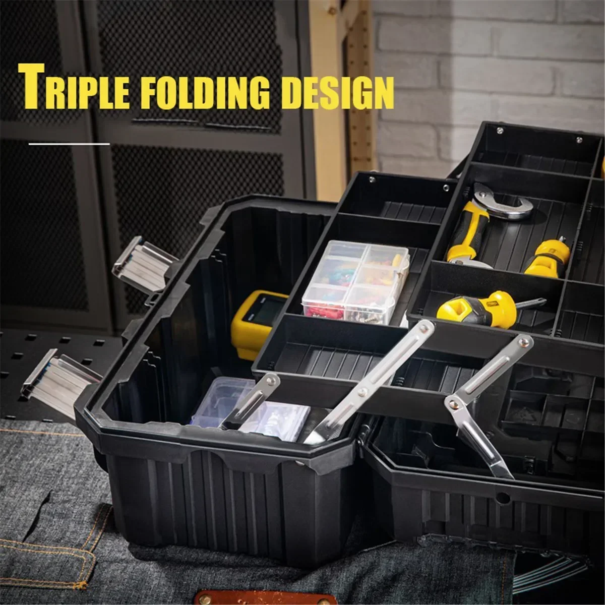 DELI Heavy Duty Three-layer Folding Thickened Tool Box Garage Tools Organizer for Screwdriver Plier Waterproof Box Tool Storage