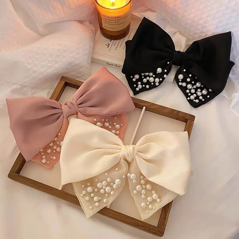 1 Piece Big Elegant Bow Tie Spring Hair Clip for Girl Sweet Fashion Pearl Bow Hair Bows 2024 New Girl's Headwear Accessories image 4