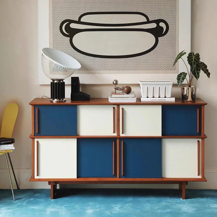 Vintage classic design multi-color sliding door solid wood storage sideboard dining room sideboard living room apartment villa