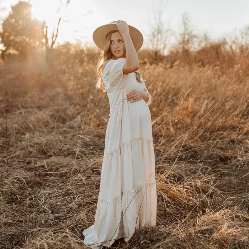 Bohemian Photo Shooting Cotton Pregnancy Dress Pregnant Women For Baby Shower Photo Shoot Dress Photography Props Dress