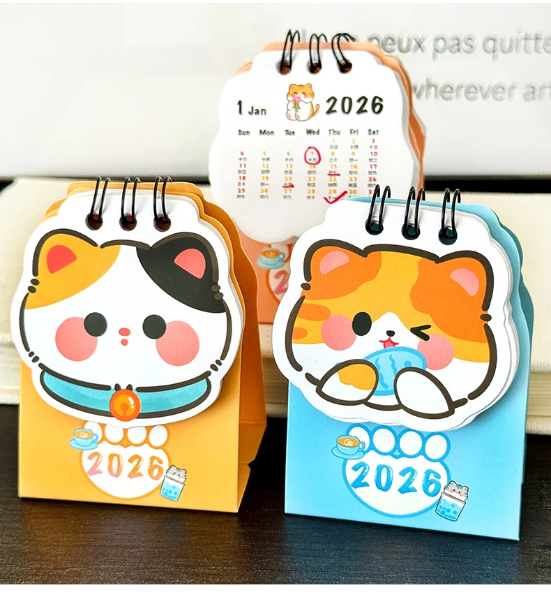 

Charm Cat Mini Calendar 2025 2026 Desk Small Calendar Planner Student Girl Cute Meow Check in Calendar Schedule Office Stationer