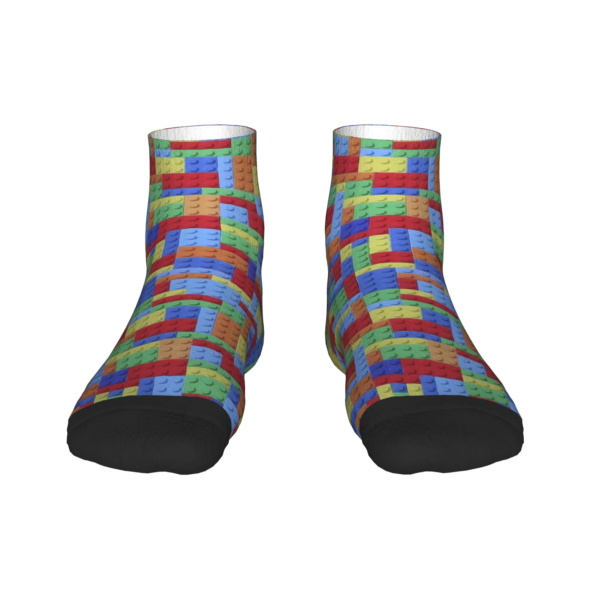 Pastel Building Blocks Pattern Casual Socks For Men's  Fashion High Quality Ankle Socks Autumn Climbing Pattern Anti-Slip Sock