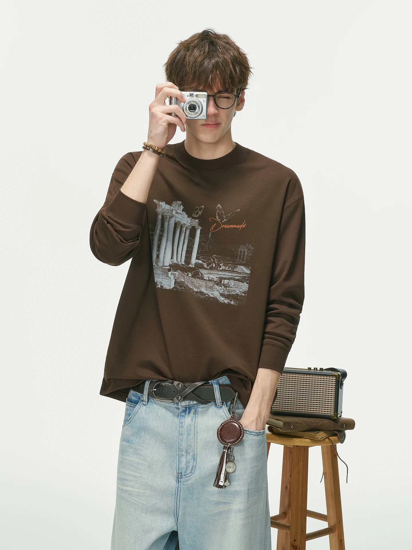 Dream Made American Retro Long Sleeve round Neck Printed Men's T-shirt Autumn Base Layer Shirt Couple's Fashion Sensation