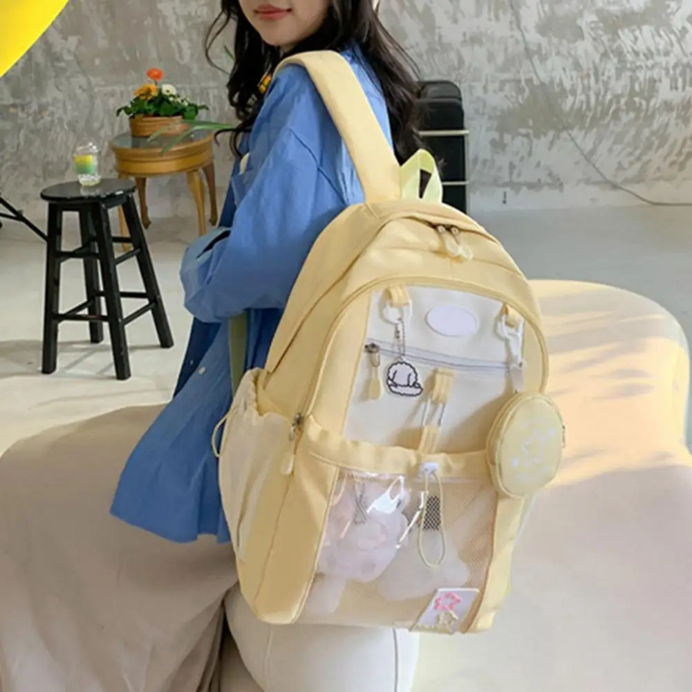Lightweight Backpack Id Card Pocket Girls Laptop Backpack with Transparent Front Pocket Waterproof Capacity School Bag