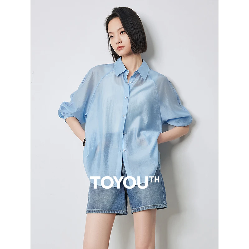 

TOYOUTH Shirt Women's 2024 Summer New Tencel Back Split Loose Lightweight Coat