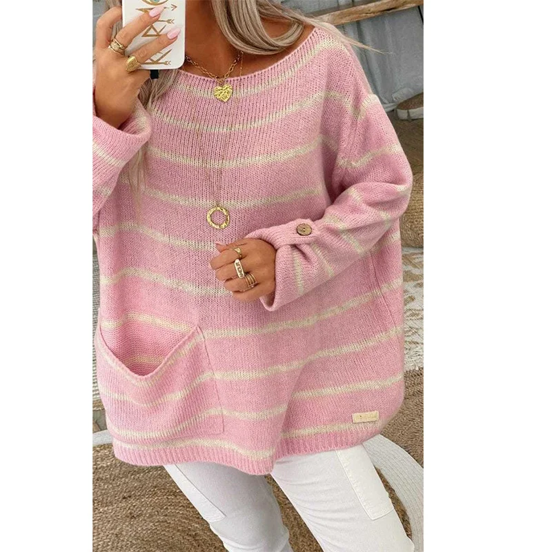 Maglione a maniche lunghe lavorato a maglia pullover nero rosa