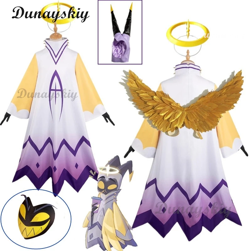 Hazbin Adam Cosplay Costume, Unisex Halloween Party Suit, Roupas Anime, Homem do Hotel, Angel Halo, Angel Wings