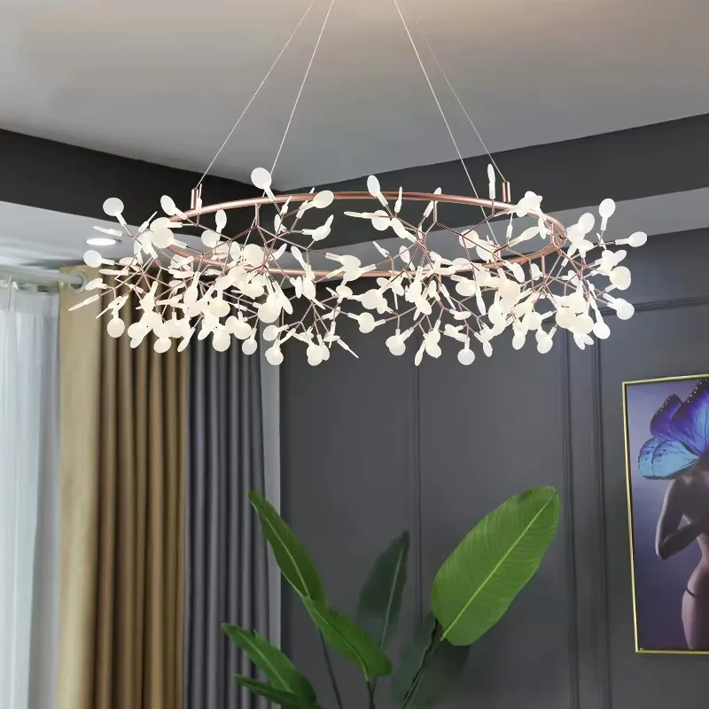 

Artpad Nordic Hanging Living Room Chandelier Large Modern Kitchen Firefly Lamp Rose Gold Black Branch Round Chandelier Lighting