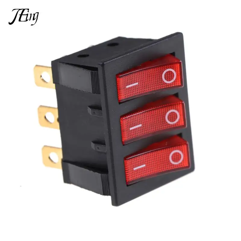 1Pc On-Off KCD3 9Pin Red 16A/30A 250V AC Light Boat Car Rocker Switch KCD3 Triple Light Switch Button