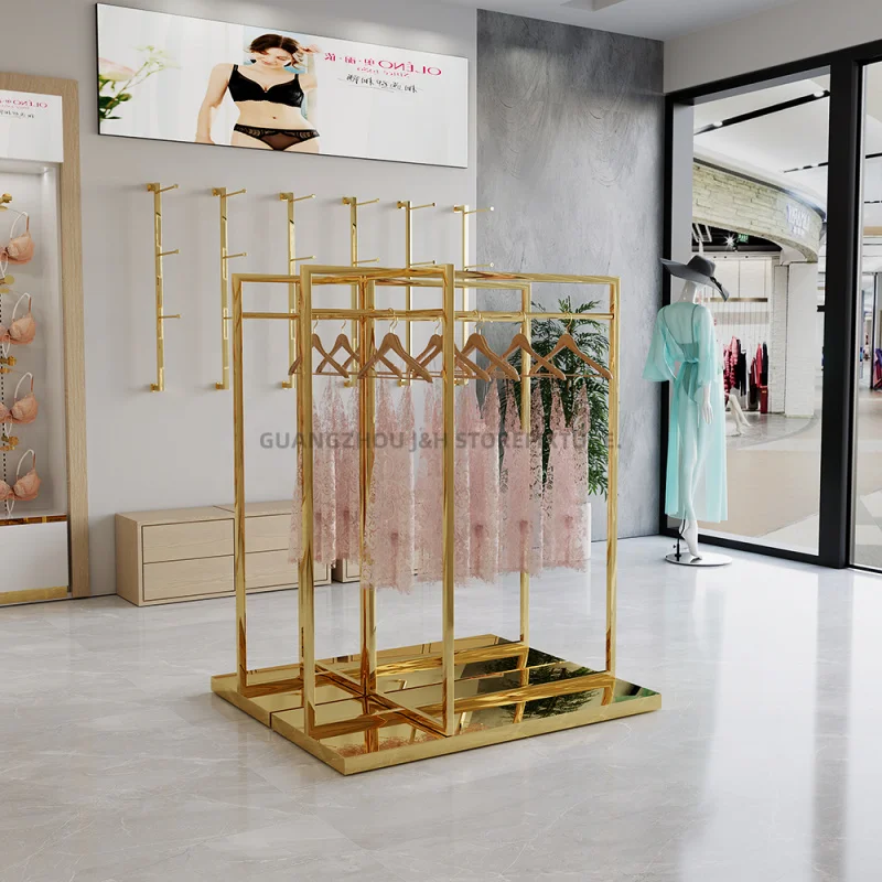 Customized. showroom lingerie store display hanger golden underwear display rack floor standing lingerie metal hangers