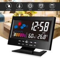 Digital Clock Thermometer Hygrometer Weather Station Alarm Clock Temperature Gauge Colorful LCD Calendar Voice-activated