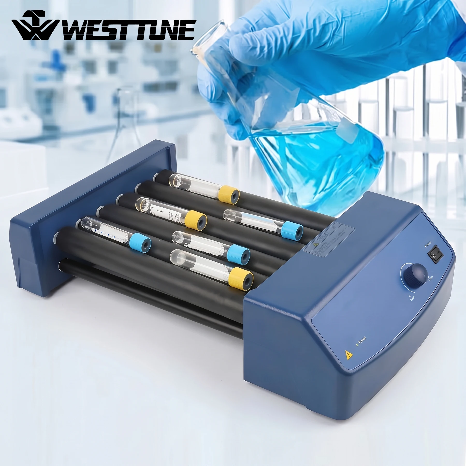 WESTTUNE Blood Tube Roller Mixer Horizontal Rotator Digital Adjustable Speed 0-70RPM Continuous Mode for School Lab and Home