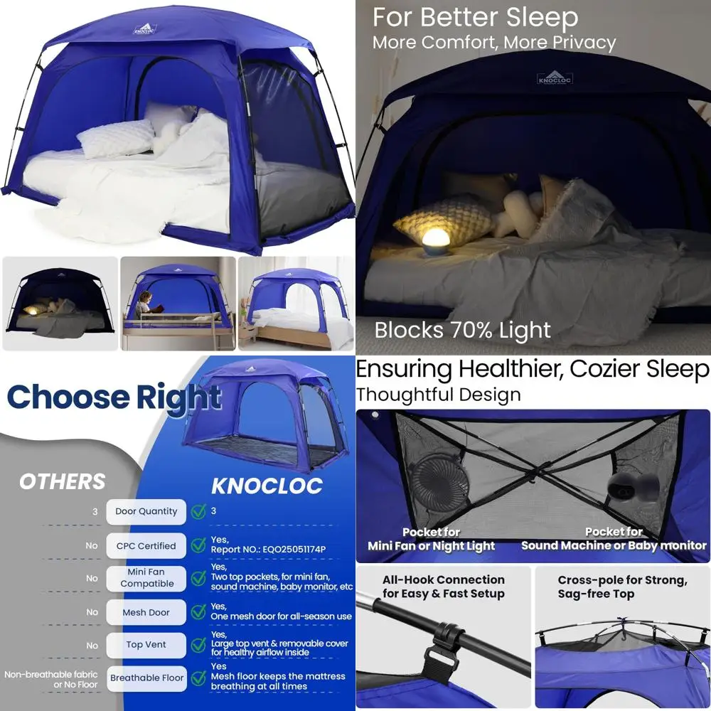 Twin Bed Tent for Kids Sleeping & Privacy, with Built-in Fan Pocket for Improved Airflow, 70% Light Blocking Sensory Bed Tent fo