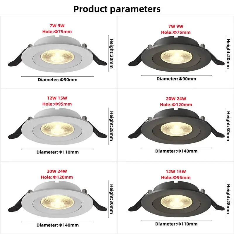 Imagem -06 - Moderno e Minimalista Ultra-fino Spotlight Led Embutido Fino Cob Céu Lâmpada Ângulo Ajustável Bull Eye Lâmpada