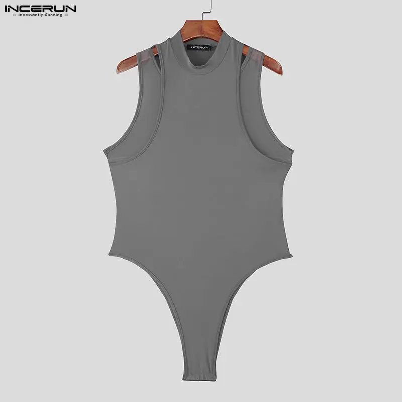 

Мужские боди INCERUN: сетчатые, с лоскутными вставками, без рукавов, повседневные, прозрачные, сексуальные комбинезоны, уличная мода, боди для мужчин