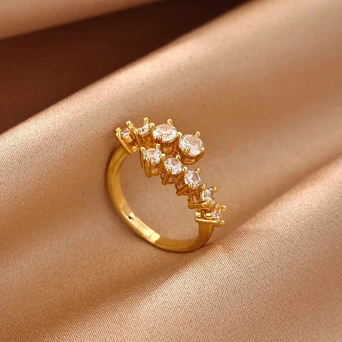 Offene, verstellbare Ringe aus Zirkonia für Damen und Herren, vergoldet, doppellagig, Verlobungs- und Ehering, luxuriöser Fingerring, Schmuckstück.