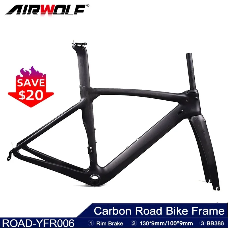 

Airwolf T1100 Carbon Frame Rim Brake Carbon Road Bike Frame BB386 Bottom Bracket Aero Bicycle Frame Race Gravel Frameset