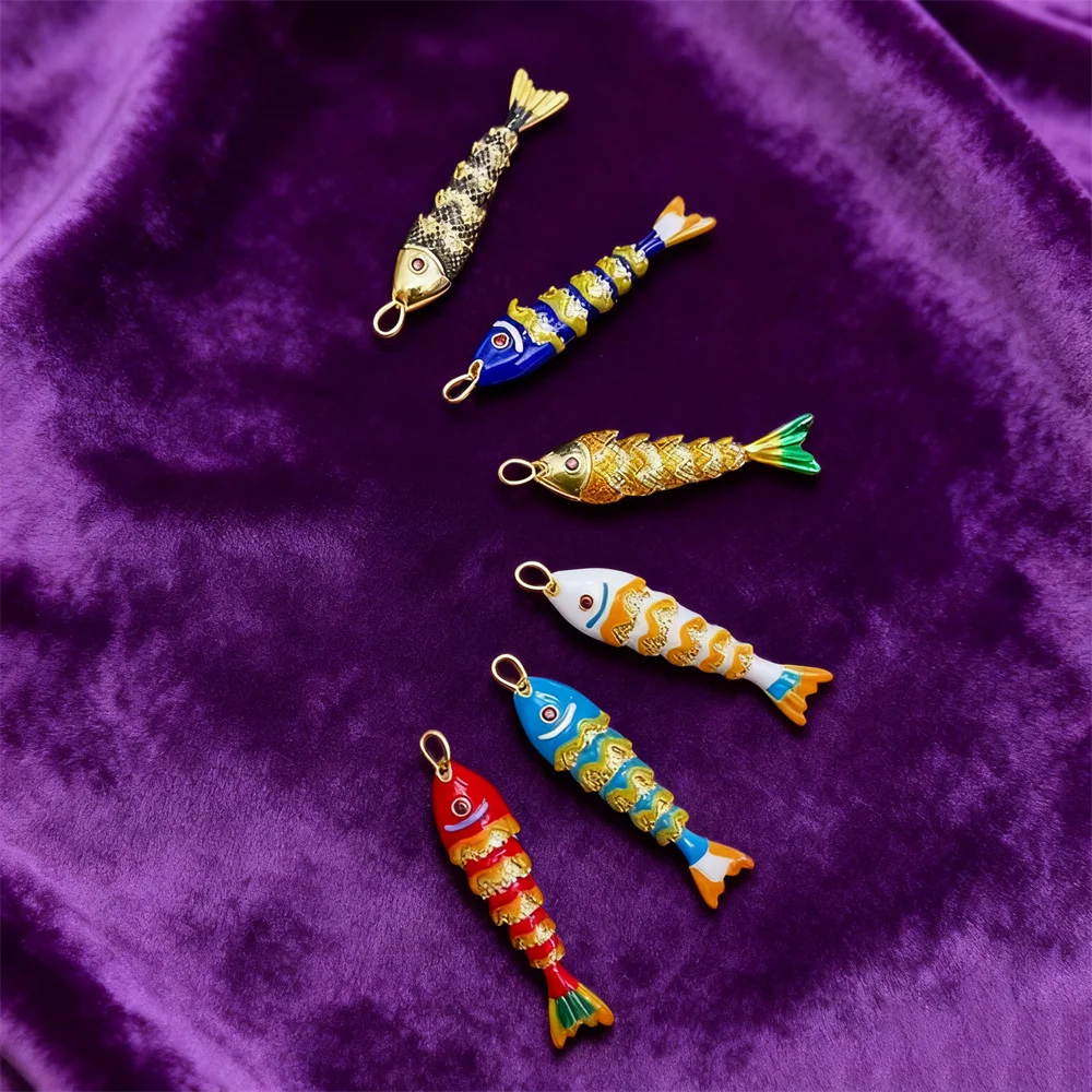 

10 шт. кулон для изготовления ювелирных изделий своими руками, качающаяся эмаль, подвеска в виде рыбы кои, медь, красный, белый, золотой цвет, аксессуары