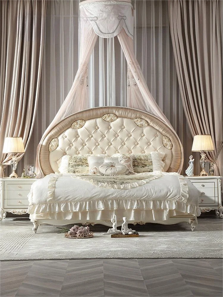 

Versailles French court style double bed solid wood buckle carved fabric bed European style bedroom wedding bed