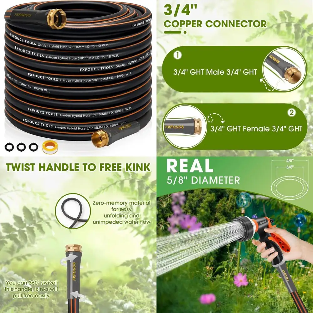 

Flexible Lightweight 5/8 Inch Garden Hose with 600 PSI Burst Pressure, Swivel Handle, and Durable Copper