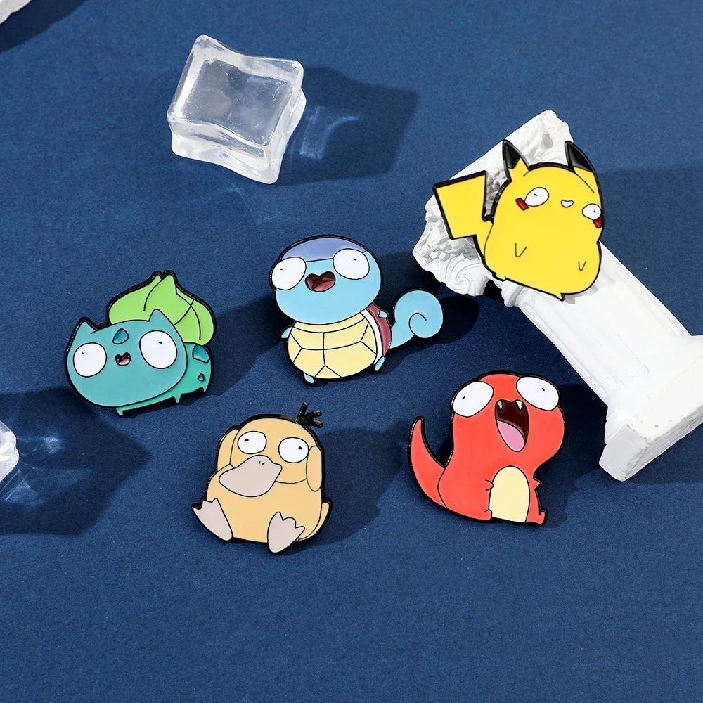 5 Pcs Cartoon Elf Brooch Personalized Pikachu Squirtle Psyduck Enamel Pin Metal Badge Jewelry Clothing Backpack Accessories Gift view 2