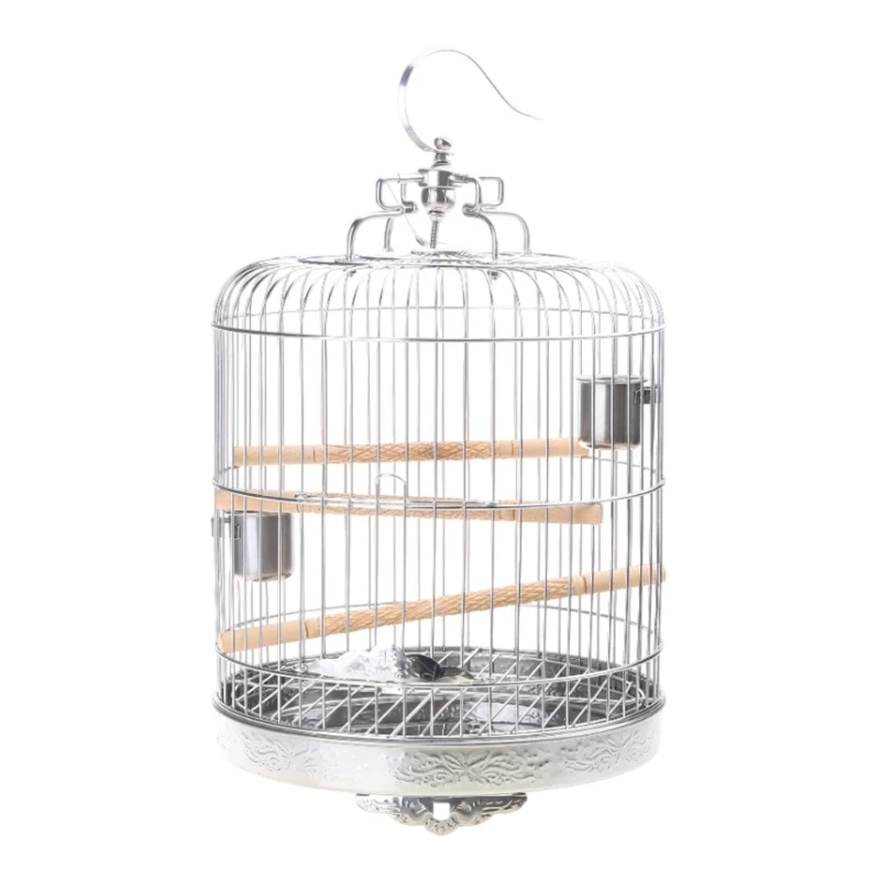 Small Bird Cage Stainless Steel Parrots Carriers with Stand and Metal Cups for Lovebirds Finches Parakeets