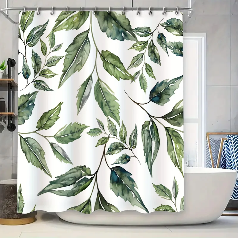 

Greenery Leaves Bath Shower Curtain Waterproof Fabric Decorative Bathroom Window Panel Natural Leaf Print Home Textile Wall Hang